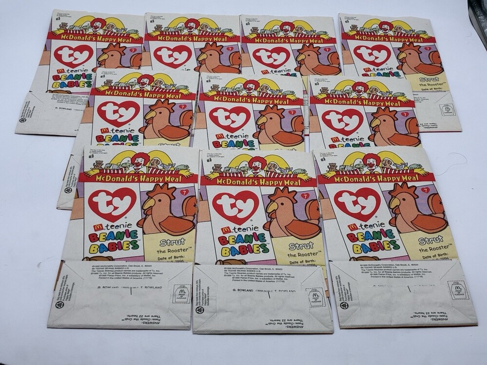 Lot of 10 Vintage McDonald’s TY Teenie Beanie Babies Happy Meal Bags Unused 1999